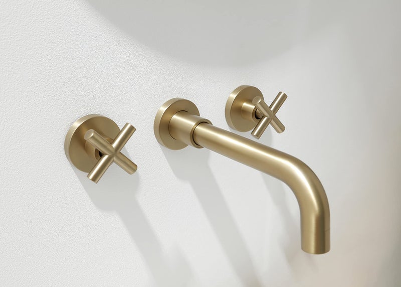 SITGES Gold Bathroom Faucet, Double Handle Wall Mount Bathroom Sink Faucet and Rough in Valve Included (Gold) - Image 4